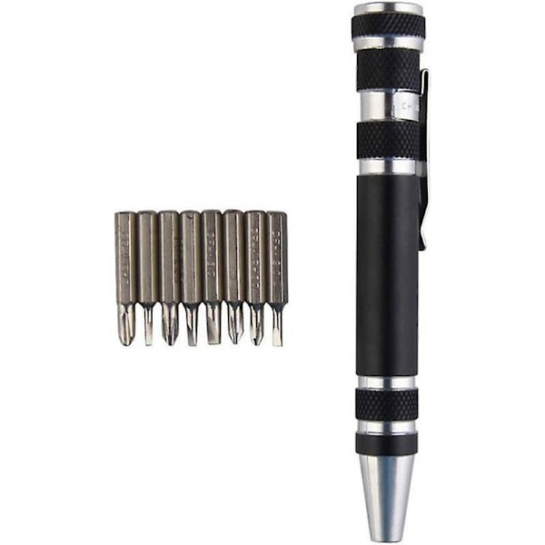 8 I 1 Skruetrækker Pen Mini Multi-Funktions Gadgets Præcisions Reparationsværktøj Skruetrækker Pen Mobiltelefon Reparationsværktøj Sæt Håndværktøj (Sort)