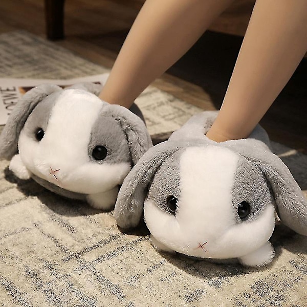 Grå kanin plys tøfler - Varme og bløde hamster/hund design