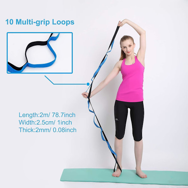 Fitness Yoga Stropper Fleksibilitet Strekkstropp med Multi-Funksjonsspenner Treningsstropp for Pilates Ballett Gymnastikk med Treningsinstruksjon Blå