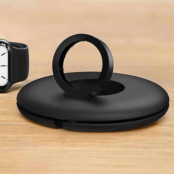 2-i-1 ur-ladestation bærbar kabelopbevaring multifunktionel kabelopruller til IWatch sort