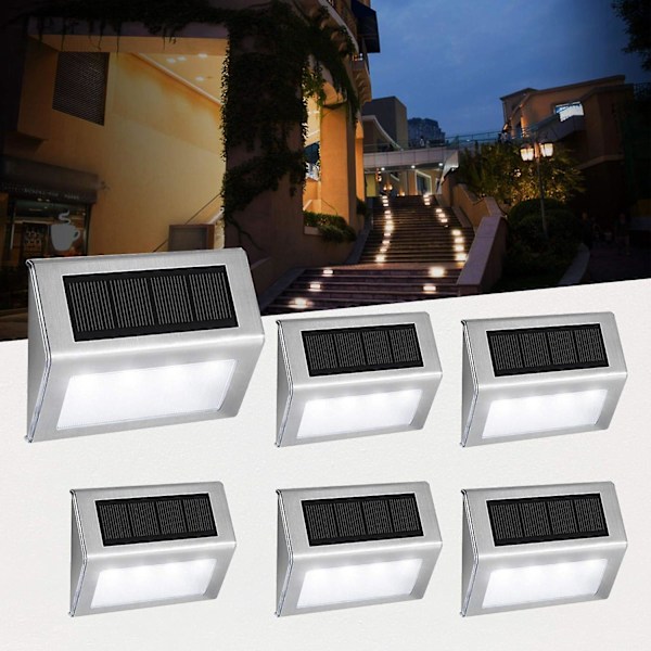 [6-pack] Easternstar 4 LED Solardrivna Utomhuslampor, Vattentäta Solarlampor i Rostfritt Stål för Staket Trädgård Trappor Gångväg Uteplats Uppfart