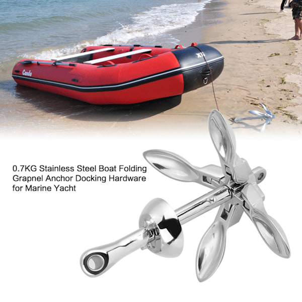 0,7 kg rustfrit stål båd foldbar grapnel anker docking hardware til marine yacht