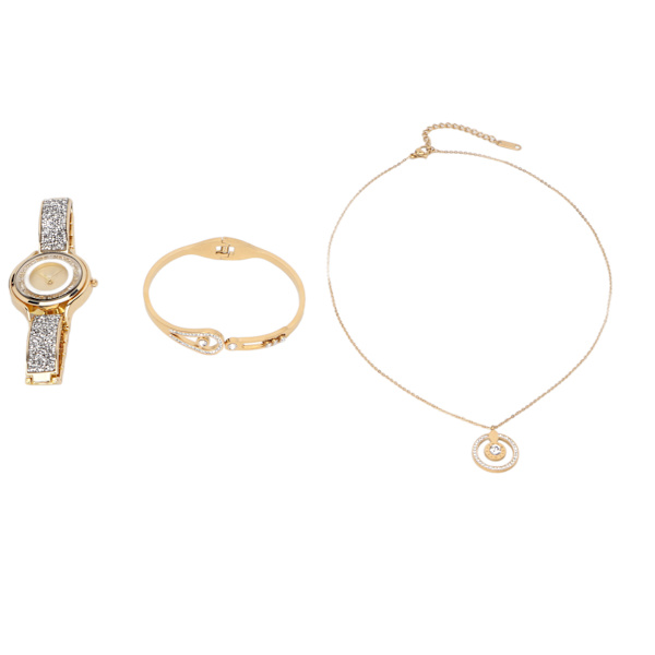 Watch för kvinnor Set vattentät gyllene watch Armband och halsband Set för bröllop Högtider Födelsedagar