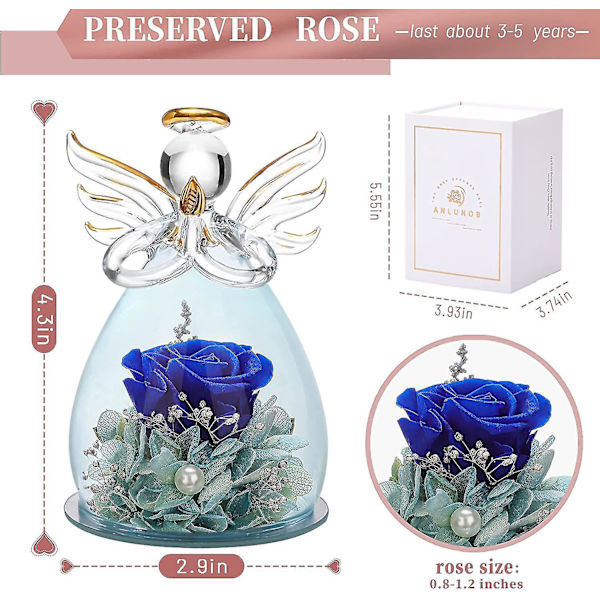 Glasengelstatue med smukke lilla blomster - Perfekt mors dags- eller fødselsdagsgave til mor 4,3X2,9 tommer marineblå