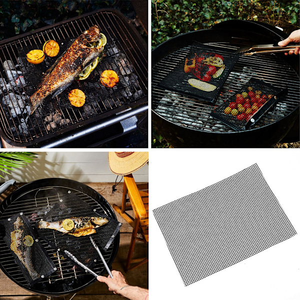 3 stk. BBQ Mesh Matte Non-Stick BBQ Grilling Liner Mesh Matte Ark Barbecue Verktøy (33x40cm)