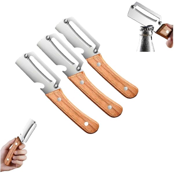 Stainless Steel Vegetable Peeler, 3-pack with Ultra-Sharp Blade and Ergonomic Wooden Handle