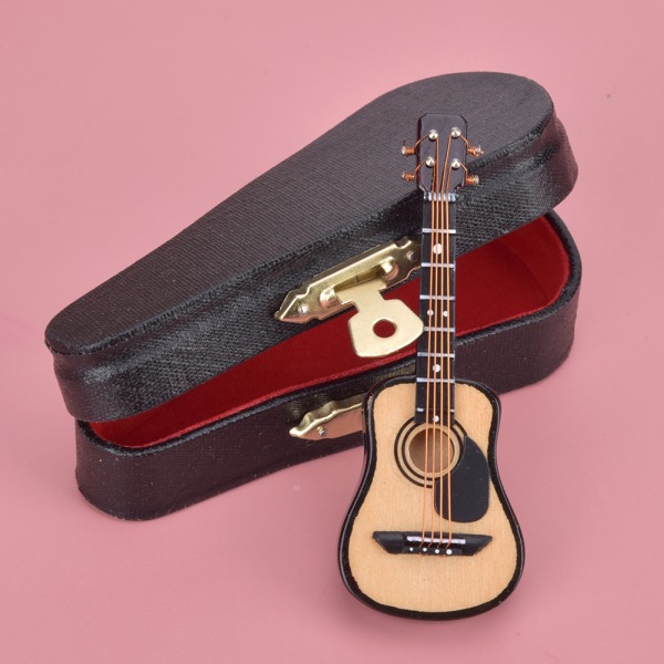 Miniatyr akustisk gitarmodell Mini tregitardekorasjon Musikkinstrumentmodell8cm