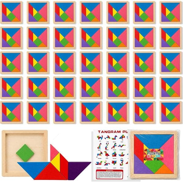 Tangrams Træpuslespil Tangrams Sæt til Formpuslespil Hjerne-logikblokke til Spil Pædagogiske Gaver til Voksne Studerende (35 stk)