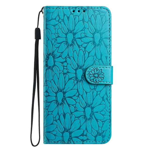 Leather Case with Embossed Daisy Pattern, Wallet Stand, Protective Phone Cover for Samsung Galaxy A56 5G Baby Blue