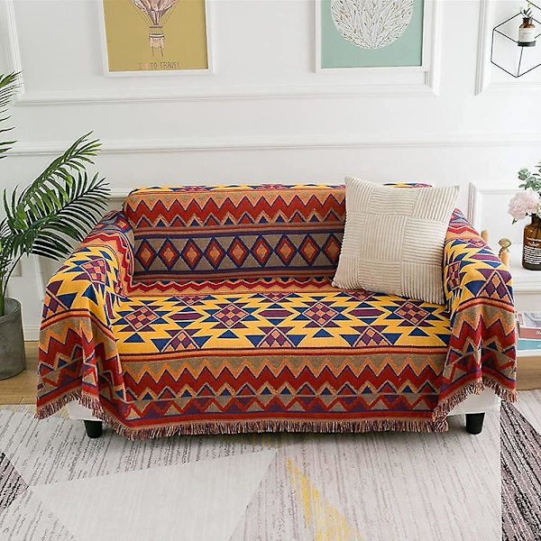 Dekorativt etnisk mønstret sofa-kast-teppe - Retro-stil (230 x 2)