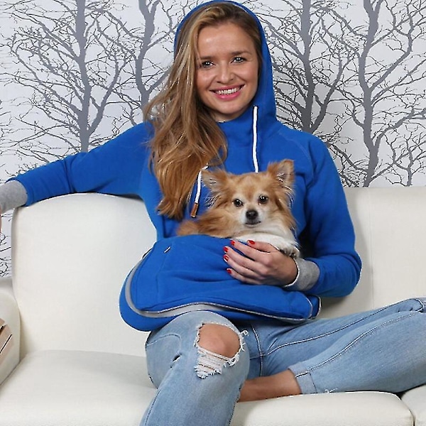 Unisex vinterhoodie med husdjursfickor - Stor kapacitet för hundar och katter M GRÅ