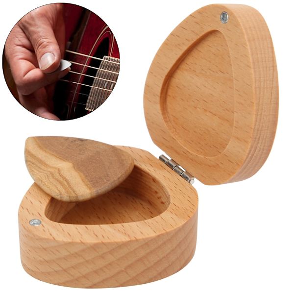 Trä Guitar Picks Case Hållare Container Plectrum Förvaringslåda Musikaliska gåvor