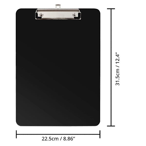 Sort Plast Clipboards (6 stk.) - 22,5 x 31,5 cm - Stærk & Holdbar A4 Skriveplade med Lav Profil Clip - Holder til Hjem & Kontor