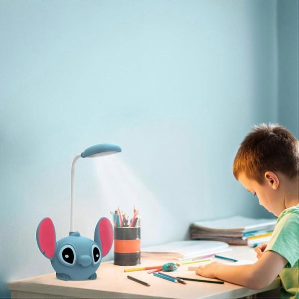 Söt Tecknad Laddningsbar Nattlampa med Pennvässare, Kreativ 360-Graders Justerbar Ögonvänlig LED Sängläslampa, för Barn Vuxna, Sovrum Skrivbord