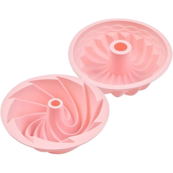 2-pack 9,5 tommers non-stick silikonbriosjeformer - Spiral gresskarkake, blomsterbrød, bakeform (rosa)