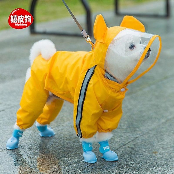 Keltainen Karhu 2XL pieni koiran sadetakki nelijalkainen vedenpitävä all-inclusive Teddy-poncho lemmikin sadepäivän vaatteet ZD B2