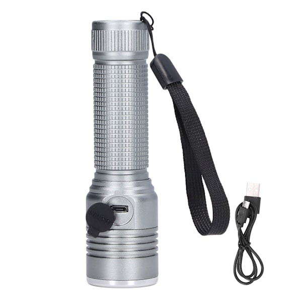 LED ficklampa teleskopisk zoom skyddsfunktion aluminiumlegering fat 2000LM zoom ficklampa grå