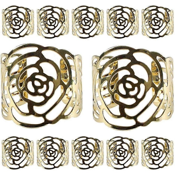 2025 Nye Serviettringer, Serviettknapper, Serviettringholder, 12 Stykker Utkuttet Rose Design Metall Serviett Holder