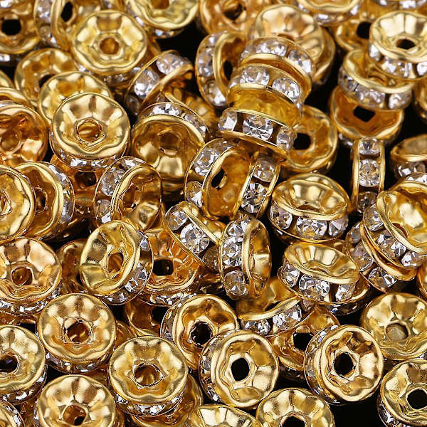 2 x 200 st 8 mm pläterade strass Rondelle Spacer Beads för smyckestillverkning--