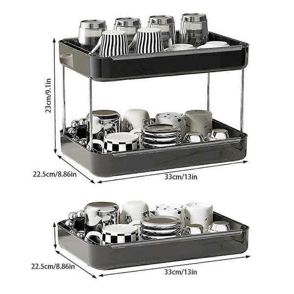 Table Storage Rack Large Capacity Mug Holder with Drain Tray for Kitchen 2PCS Black 2PCS Black With drain tray
