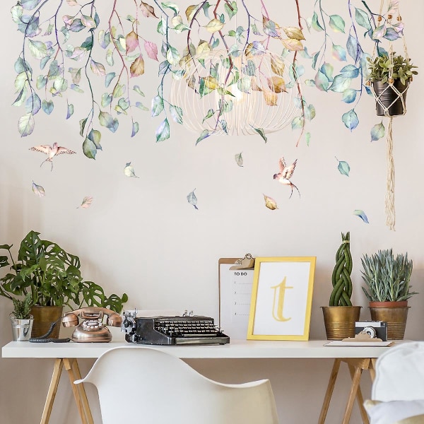 Naturinspireret akvarelgrønt bladtapet til stilfuld stue- og soveværelsesindretning