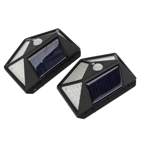 2 stk. solcellebevegelsessensorlys 4-sidig 100 LED høy lysstyrke vanntett utendørs solcellevegglampe