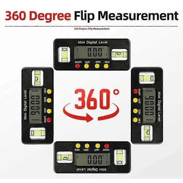 Elektronisk Vattenpass, Digital Vinkelmätare Inclinometer, Med Display, Med Magnetisk Bas, Hög Noggrannhet, Med Läshållningsdisplay Och Flipfunktion. Svart