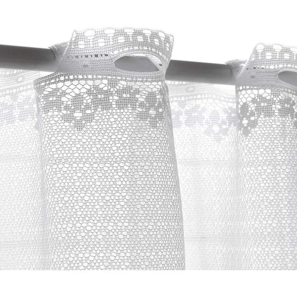 Vit spetsgardin för fönster, kort köksgardin, elegant café-stil