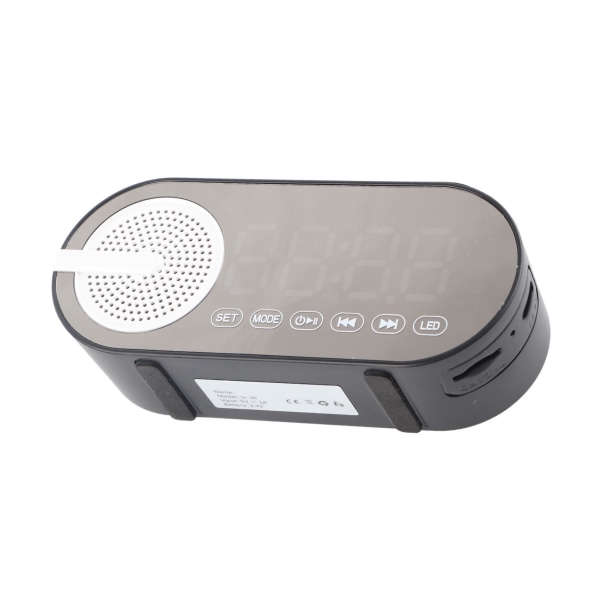 Bluetooth högtalare med digital väckarklocka Bärbar liten tung bas FM-spegelväckarklocka Svart