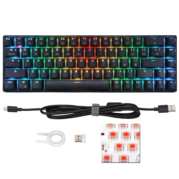 Trådløst 2.4 G mekanisk tastatur sort 68 taster RGB dynamisk baggrundsbelysning trådløst gaming tastatur til WindowsRed Switch