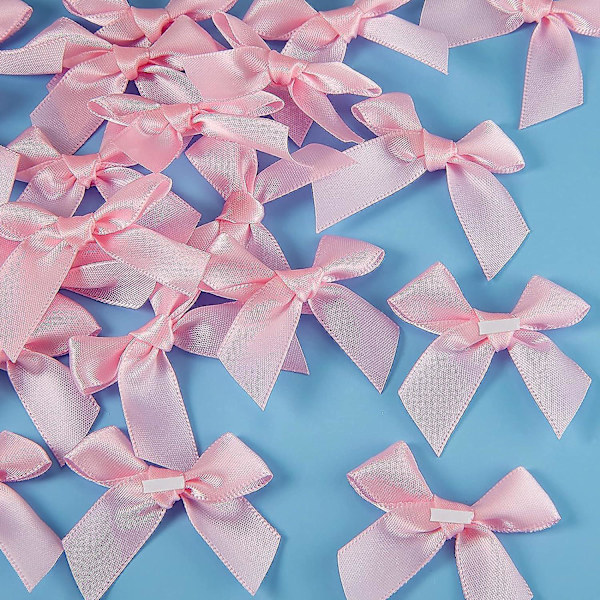 Klæbende satinbåndssløjfer - 24 stk., DIY-håndværk, Valentinsdag, babyshower-kortfremstilling, pynt, 5 cm bredde (pink)