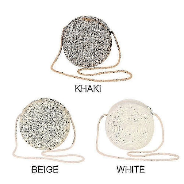 Käsin kudottu pyöreä olkiolkakassi Crossbody-kassi tyttöjen kesän rantalaukku Khaki