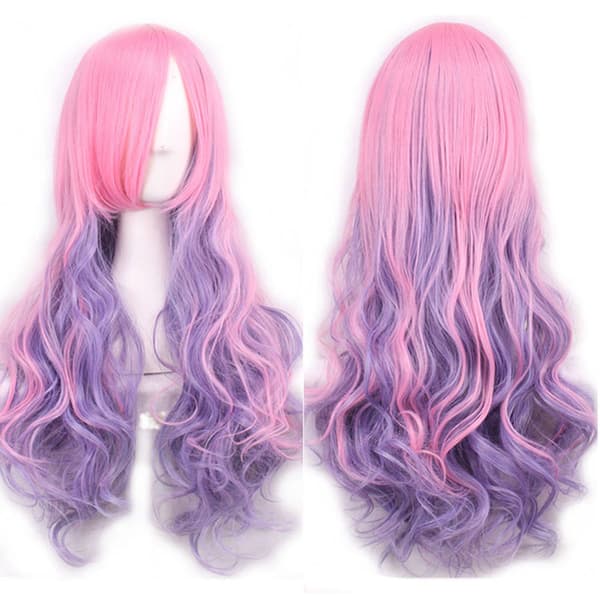Lång Lockigt Hår Syntetisk Peruk Gradient Lila Cosplay Peruker för kvinnor dam