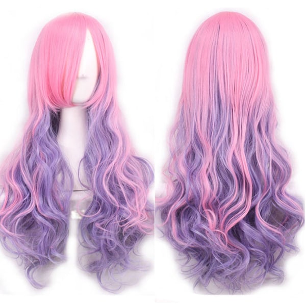 Langt Krøllet Hår Syntetisk Paryk Gradient Lilla Cosplay Parykker til kvinder dame
