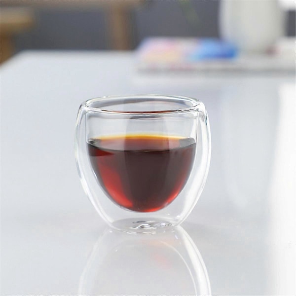 6 stk. klare kaffekopper i dobbeltvegget glass for bar, te, melk, juice 80 ml