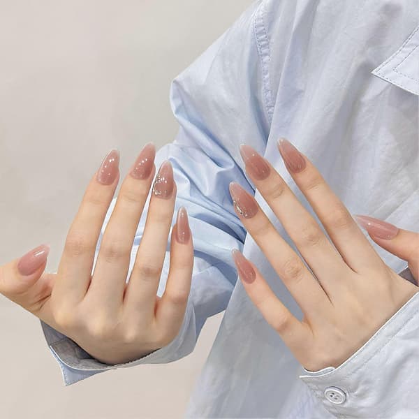 Pink Press-On Nails with Cat Eye Decor with Natural and Smooth Edges XS
