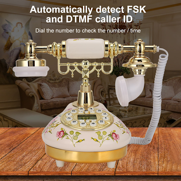 MS-9100 Rund bas keramisk europeisk ros retro telefon för automatisk detektering till FSK / DTMF Caller ID