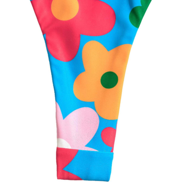 Dame Blomsterprint Halter Triangle Bikini Sæt Todelt Badedragt Blå Blomst L