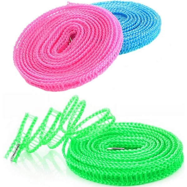 Bärbar Vindtät Resklädstreck - 3m Längd, 3-pack (Blå/Rosa/Grön)