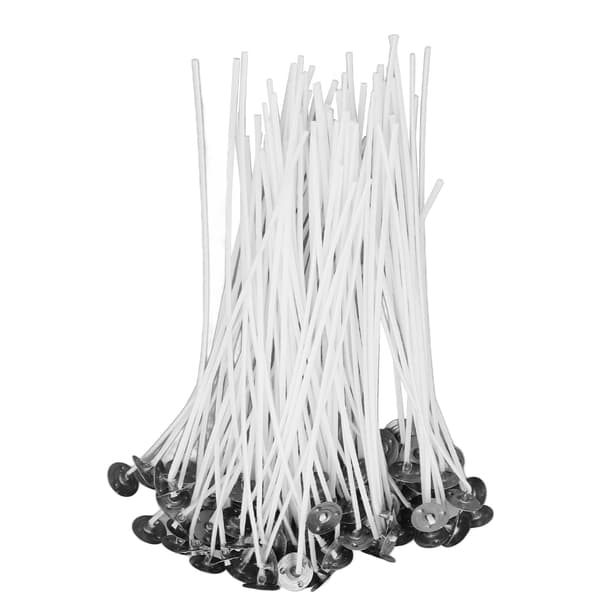 100 STK Bomullsveke 15 cm Vanlig Hvit Soyavoks med Base for Duftlys