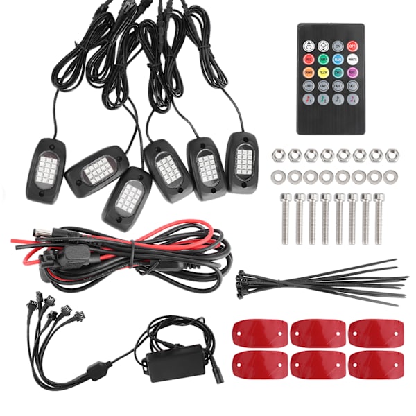 6 stk Atmosfærisk Chassislys Bil Eksteriør Dekorasjon Neonlampe RGB LED for Jeep ATV SUV