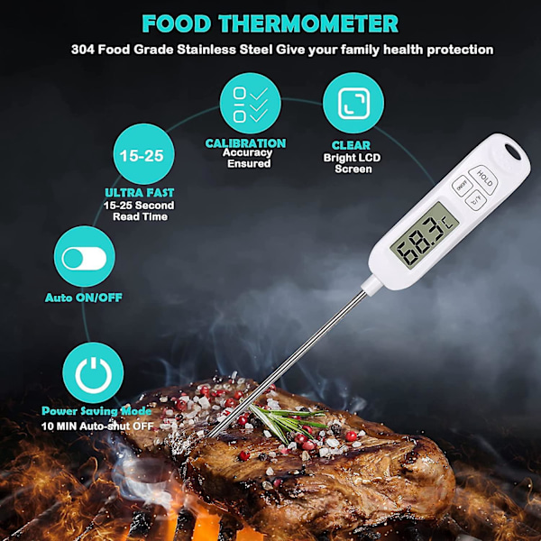 Digitalt køkkentermometer med stort LCD-display - Perfekt til varme drikke, grillning, BBQ og marmeladefremstilling