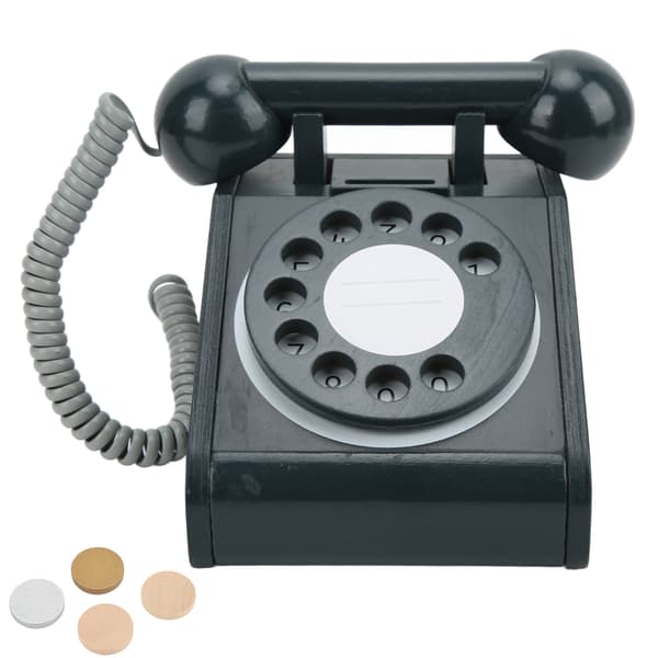 Børns Simulation Telefon Pink Gammeldags Drejetelefon Retro Design Træ Simulation Retro Drejetelefon Sort