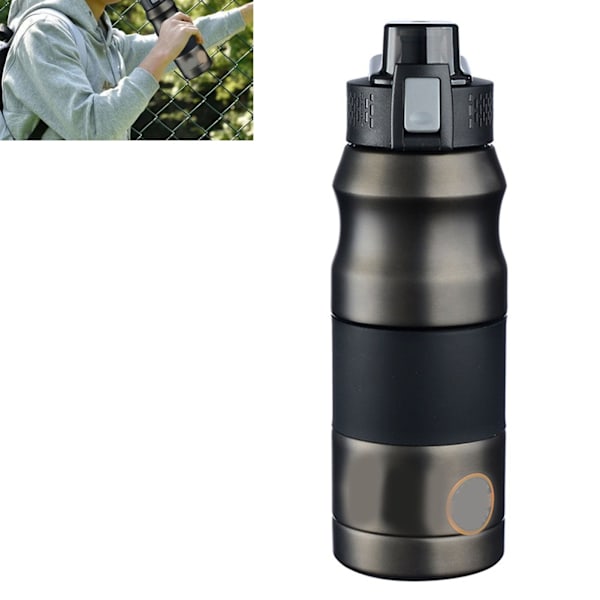 Ruostumattomasta teräksestä valmistettu termospullo, kannettava, suuri kapasiteetti, muodikas tyhjiötermospullo ulkokäyttöön, 680 ml, musta