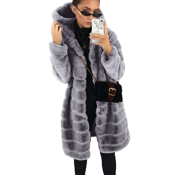 Mink Velvet Faux Fur Hættejakke - Mørkegrå