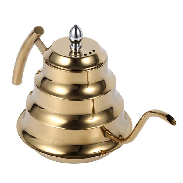Bambusled Design Rustfrit Stål Svanenhals Kaffekedel Dryppotte Infusion (Guld)