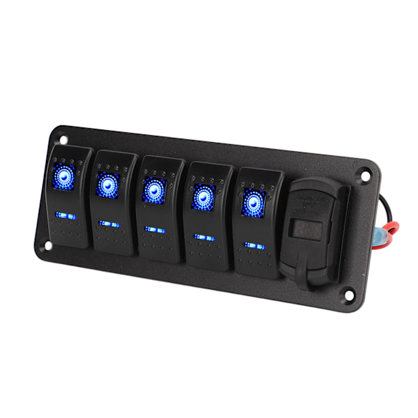 5-knaps vippekontaktpanel 12V-24V dobbelt USB-oplader LED spændingsdisplay til/fra-kontakt til lastbil RV Yacht