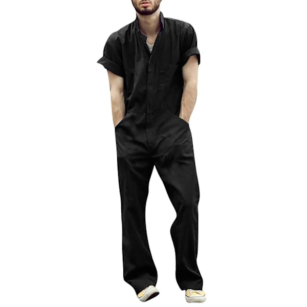 Stilfulde Mænds Ensfarvede Lynlås Overalls XL Sort