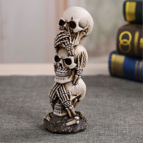 Skalle Ornament Harts Hantverk Skräck Festival Atmosfär Skrivbordsdekoration Figurer Modell Mänsklig Skelett Staty Halloween Dekoration Julklapp -CHN
