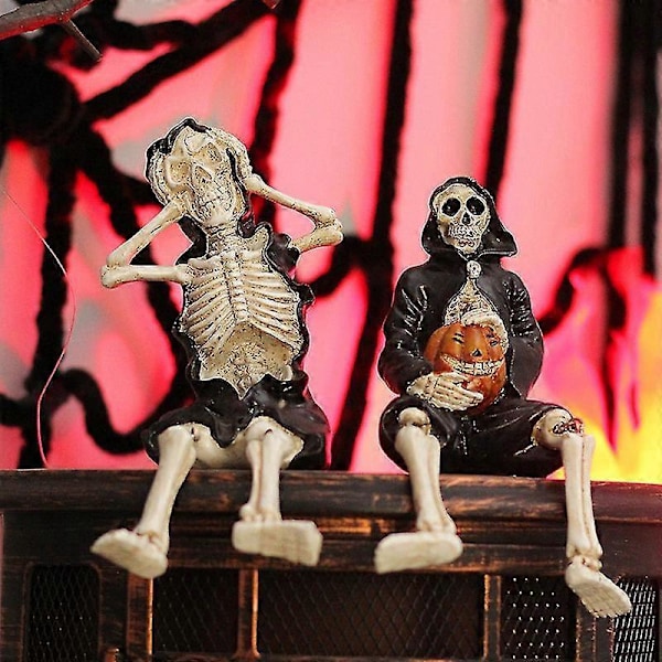 Skummel Gresskar Skjelett Form Resin Figur Statuer Bord Halloween Hjem Dekor svart 1 stk